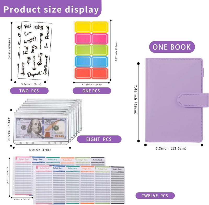NICOOTHBudget Binder Cash Envelopes A6 Money Saving Binder with Zipper envelopes (Purple) - Image 2